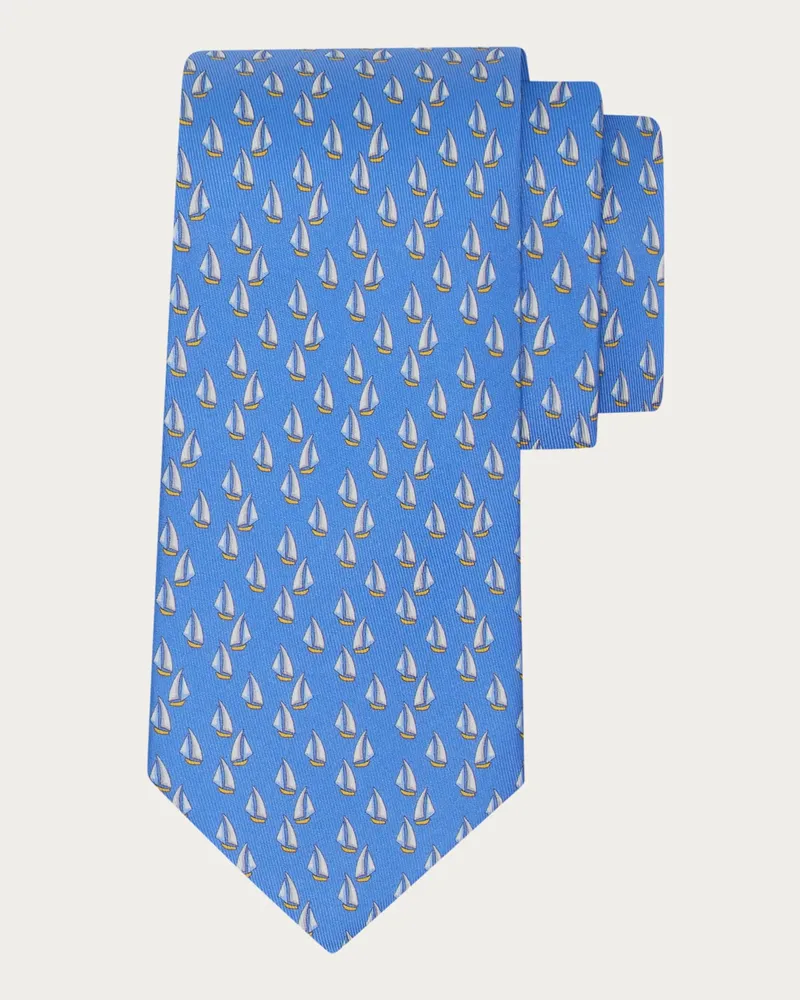 Ferragamo Herren Seidenkrawatte mit Maritim-Print Blau Blau
