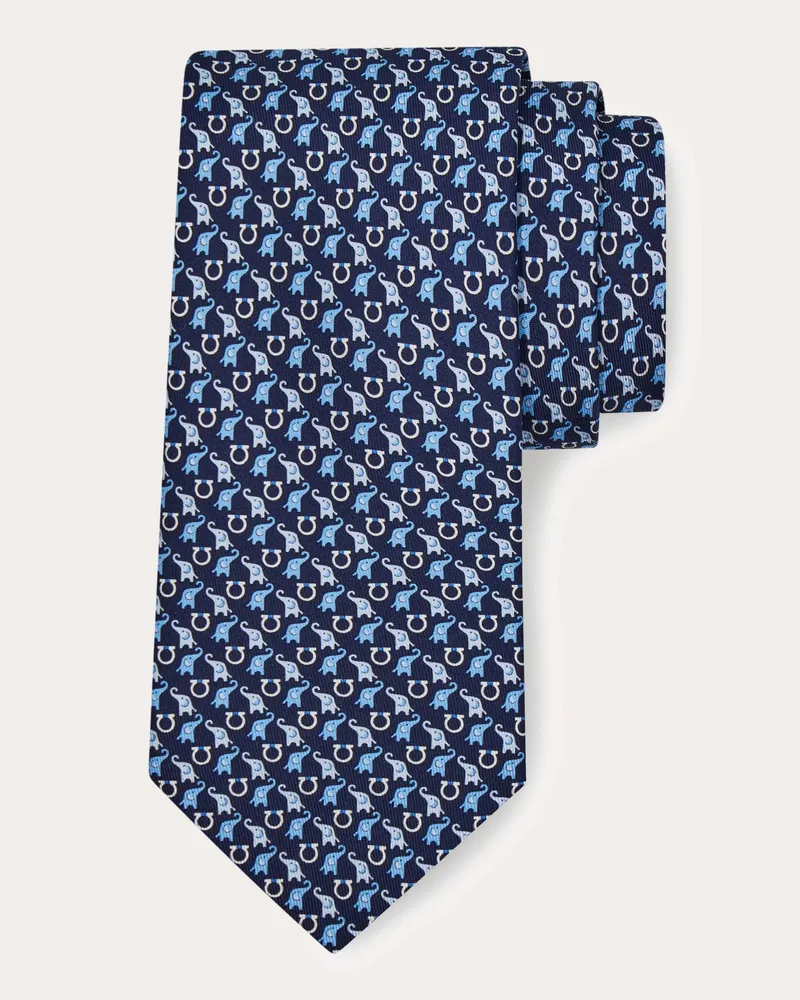 Ferragamo Herren Seidenkrawatte mit Elefantenprint Blau Blau