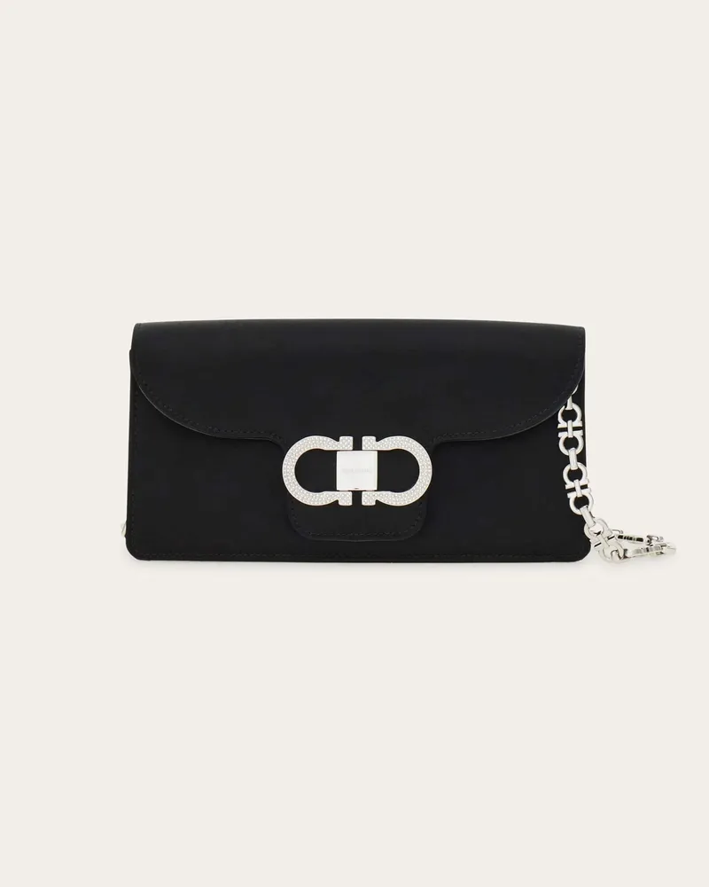 Ferragamo Damen Double Gancini mini bag with crystals Schwarz Schwarz