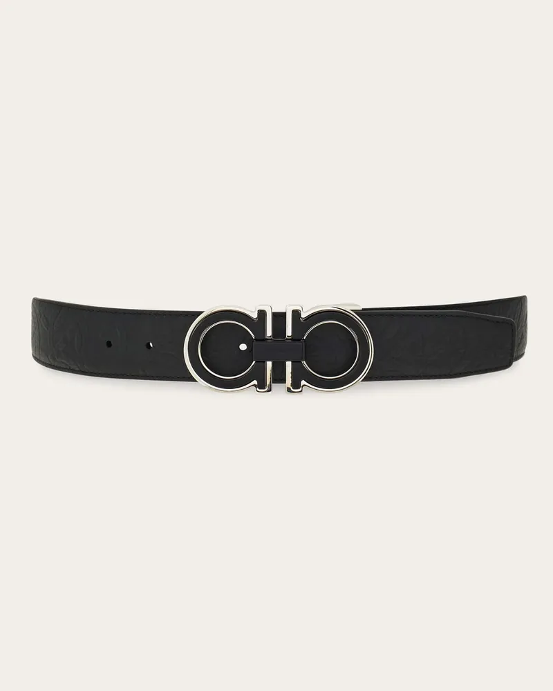Ferragamo Herren Verstellbarer Gancini Wendegürtel Schwarz Schwarz