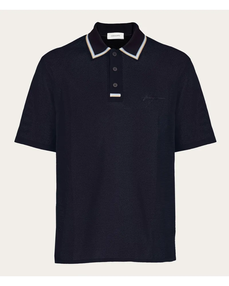 Ferragamo Herren Kurzärmliges Polohemd Blau Blau
