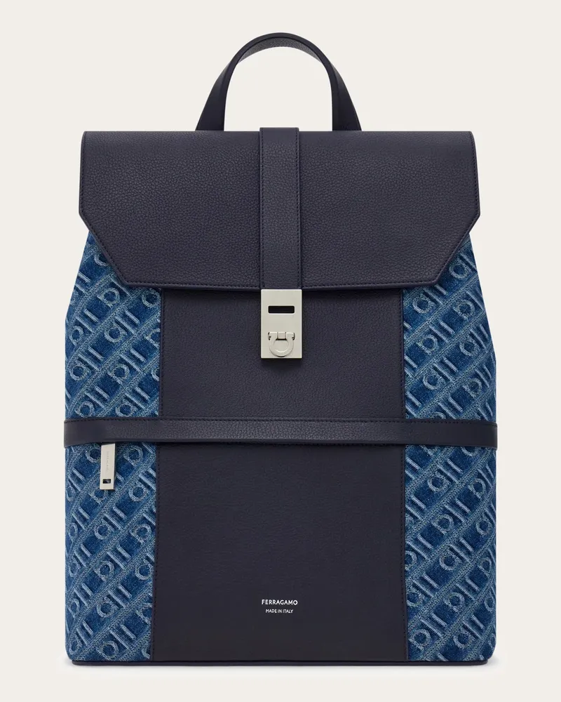 Ferragamo Herren Ferragamo-Monogram Rucksack mit Gancini-Schnalle Blau Blau