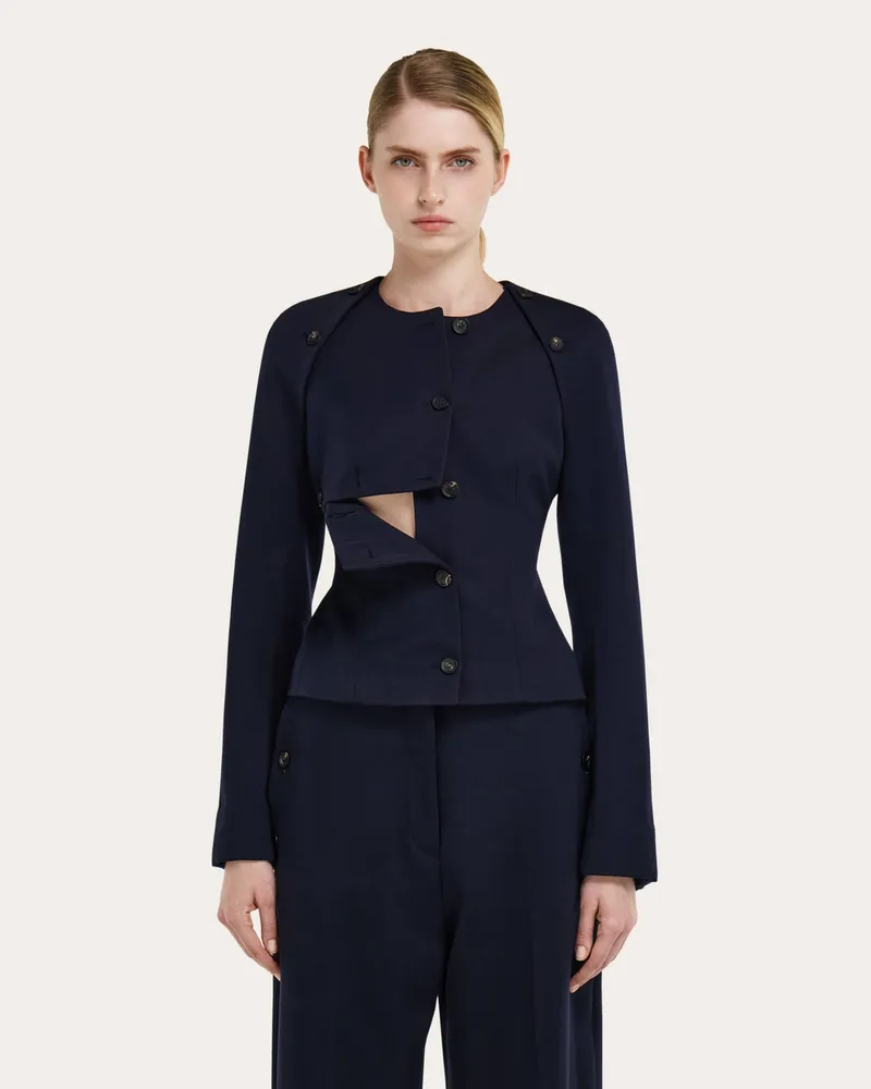 Ferragamo Damen Cropped Jacke mit Knöpfen Blau Blau