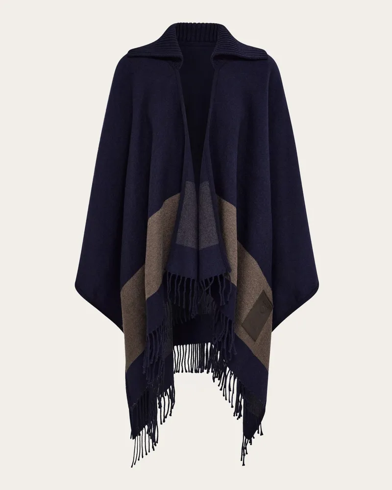 Ferragamo Damen Cape mit Fransen Blau Blau