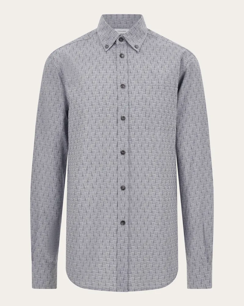 Ferragamo Herren Oberhemd Ferragamo-Monogram Blau Blau