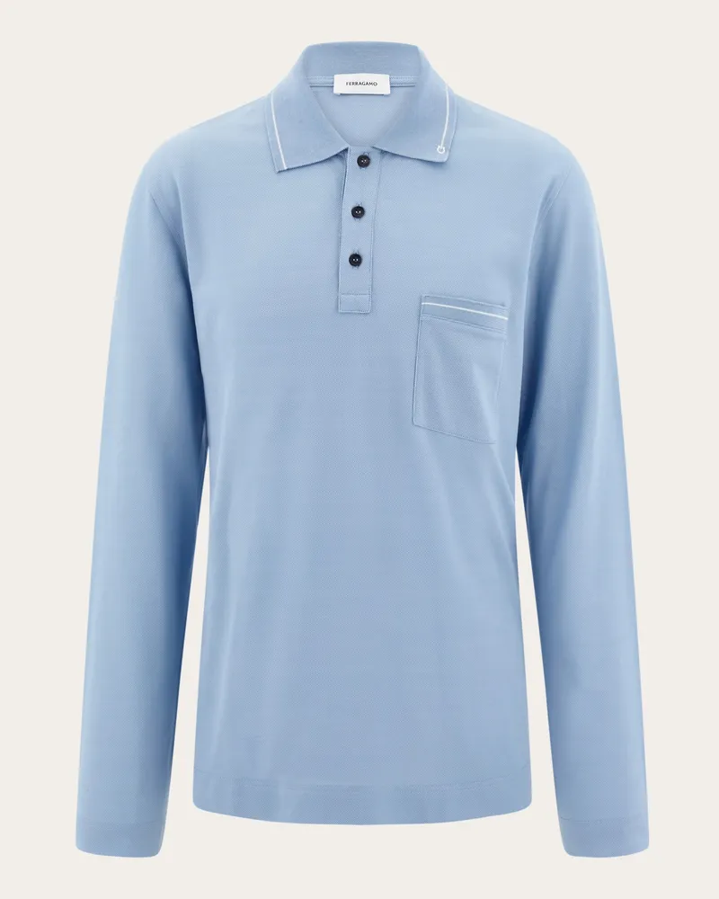Ferragamo Herren Langärmliges Polohemd Blau Blau