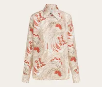 Damen Seidentwill-Hemd mit Rooster-Print Orange