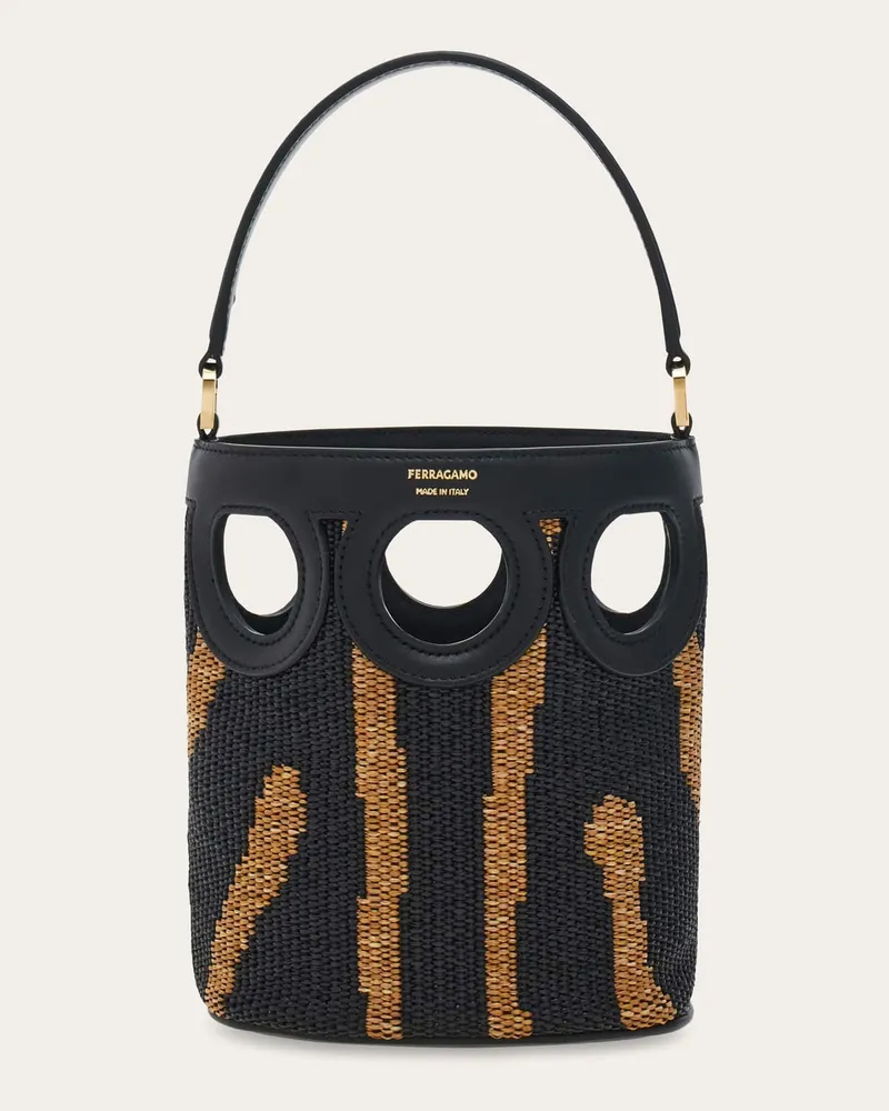 Ferragamo Damen Beuteltasche mit Gancini-Textur (XS) Schwarz Schwarz