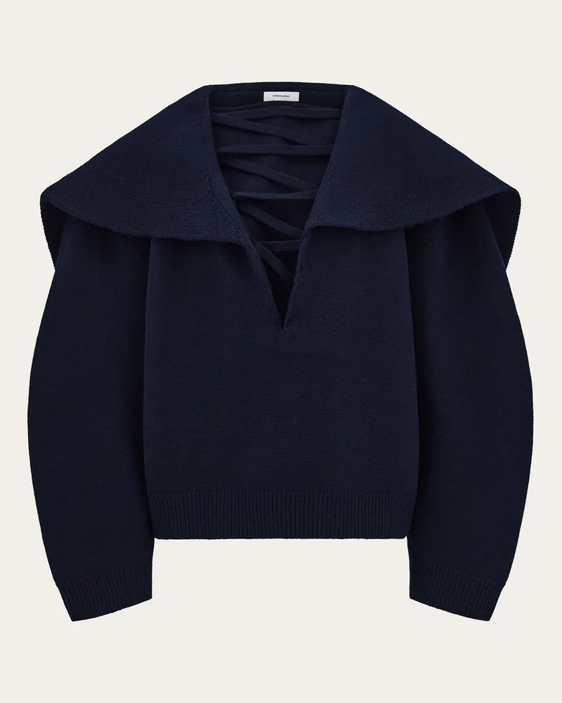 Ferragamo Damen Pullover in Übergröße mit Cape Blau Blau