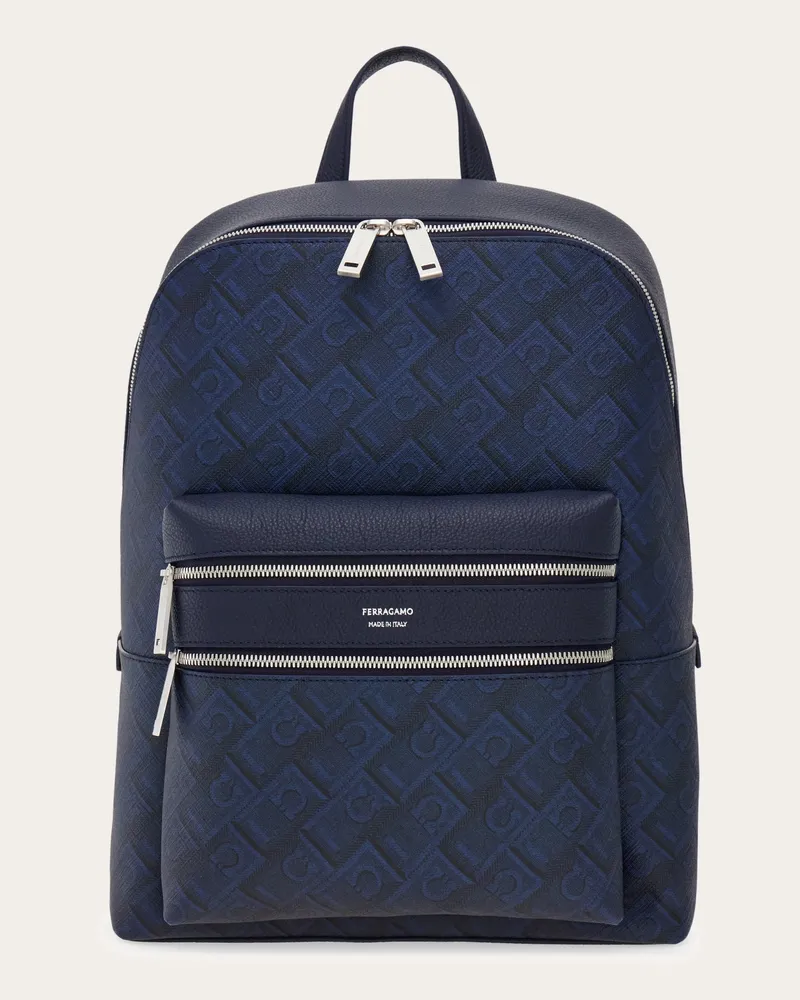 Ferragamo Herren Rucksack mit Gancini-Prägung Blau Blau