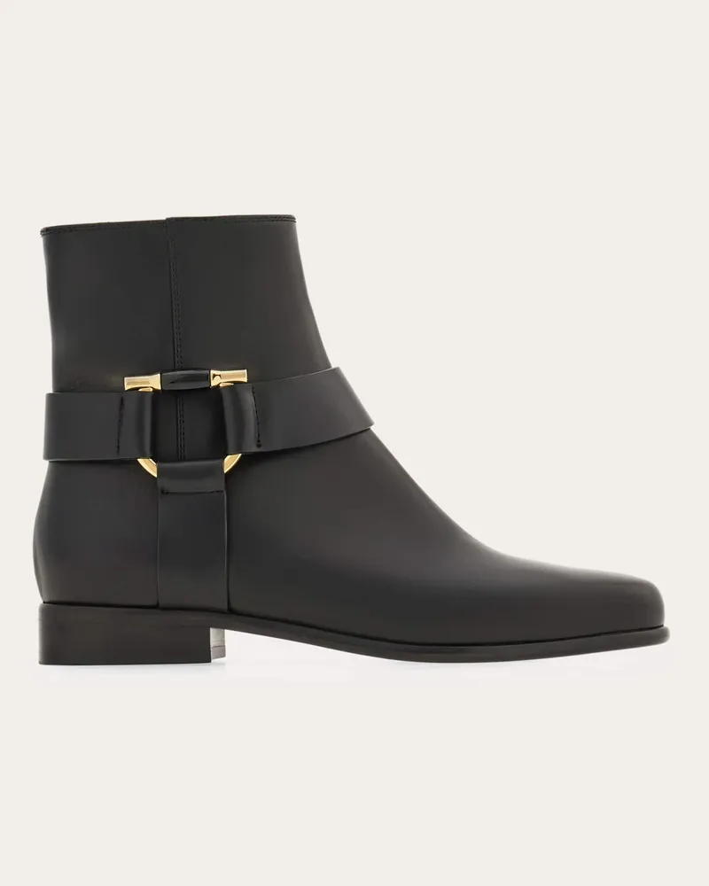 Ferragamo Damen Stiefelette mit Gancini-Ornament Schwarz Größe 5 Schwarz