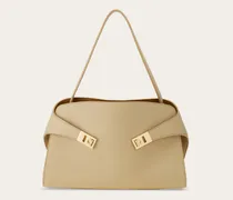 Damen Zweifarbige Schultertasche Hug Soft (M) Beige