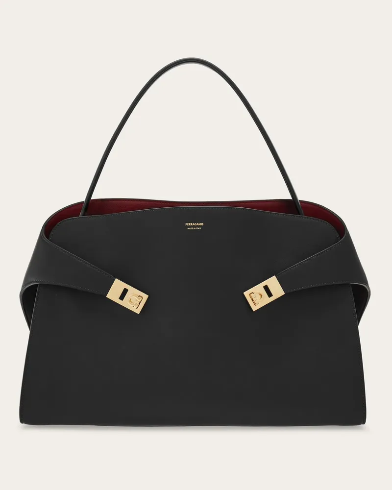 Ferragamo Damen Zweifarbige Schultertasche Hug Soft (L) Schwarz Schwarz