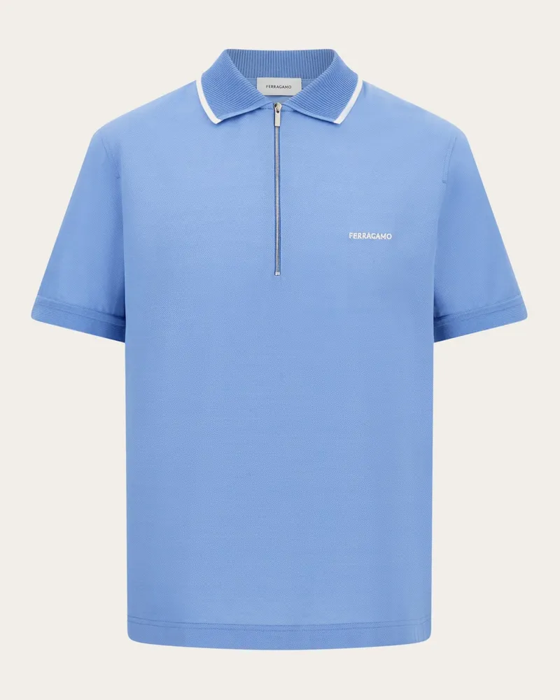 Ferragamo Herren Polohemd aus Baumwolle mit Reißverschluss Blau Blau
