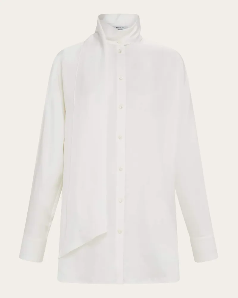 Ferragamo Damen Shirtbluse mit Schärpenkragen Weiß Weiß