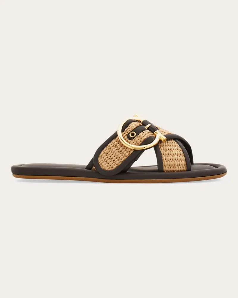 Ferragamo Damen Slide mit Gancini-Ornament und Doppelriemen Braun Größe 5 Braun