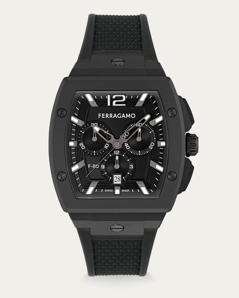 Ferragamo Herren F-80 tonneau Uhr Schwarz Schwarz