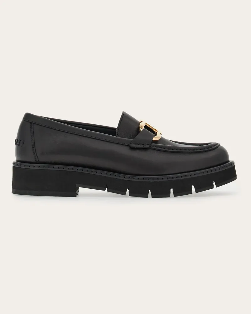 Ferragamo Damen Loafer in Mokassin-Machart mit Gancini-Ornament Schwarz Größe 5 Schwarz