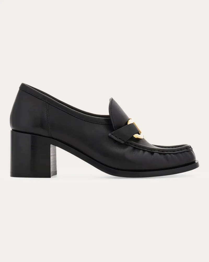 Ferragamo Damen Loafer mit Gancini-Ornament und Absatz Schwarz Größe Schwarz