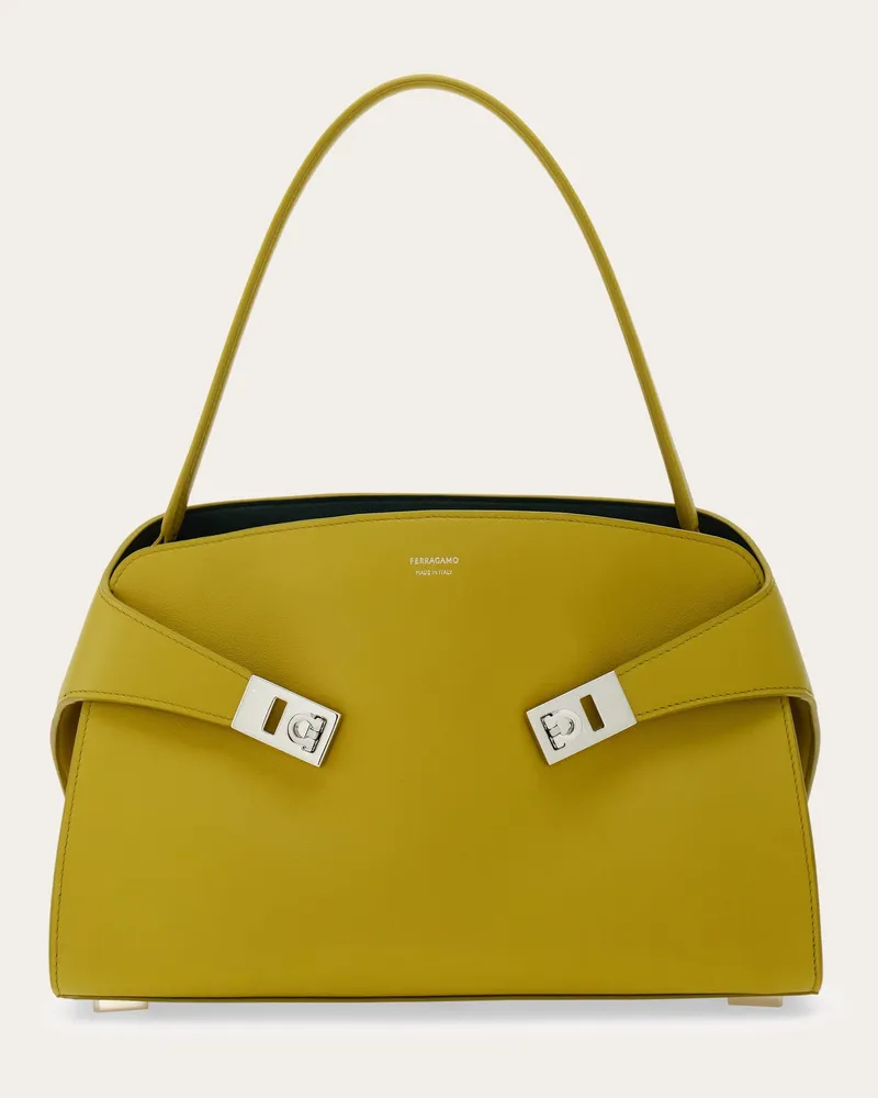 Ferragamo Damen Zweifarbige Schultertasche Hug Soft (M) Gelb Gelb