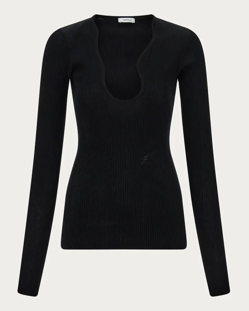 Ferragamo Damen Pulli mit Formausschnitt Schwarz Schwarz