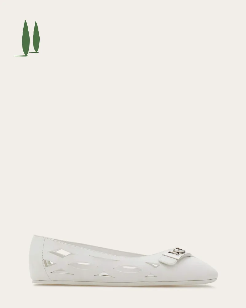 Ferragamo Damen Back to Earth - Ballerina mit Hug-Schnalle Weiß Größe 5 Weiß