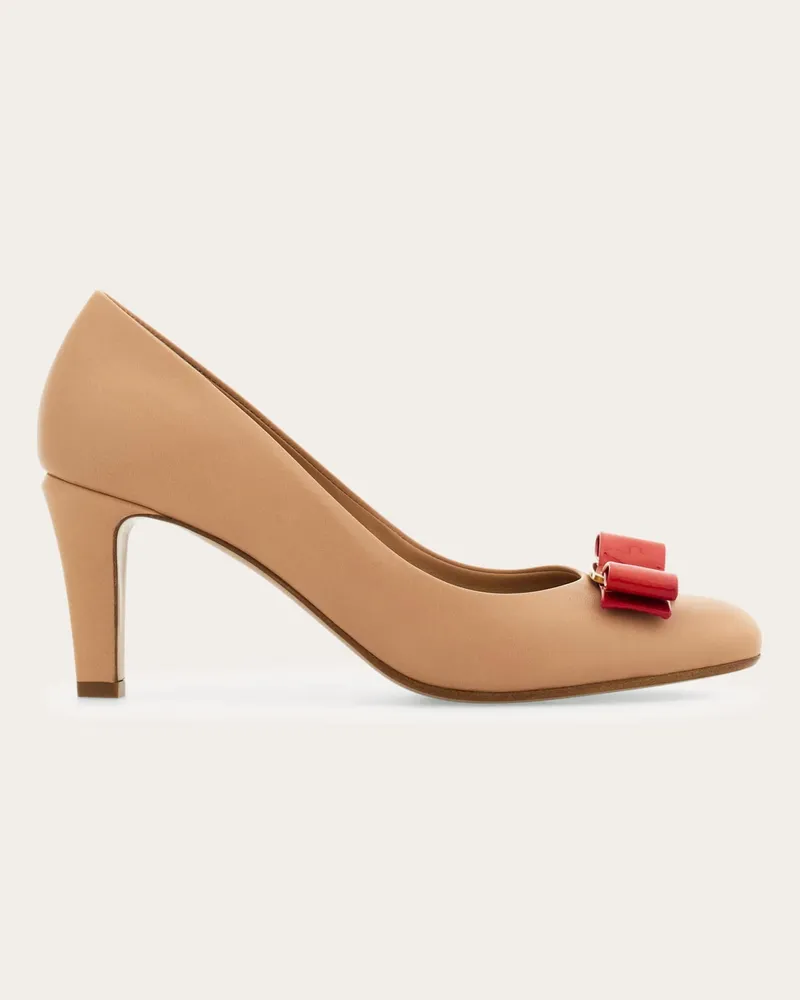 Ferragamo Damen Pumps mit Vara-Schleife Beige Größe 5 Braun