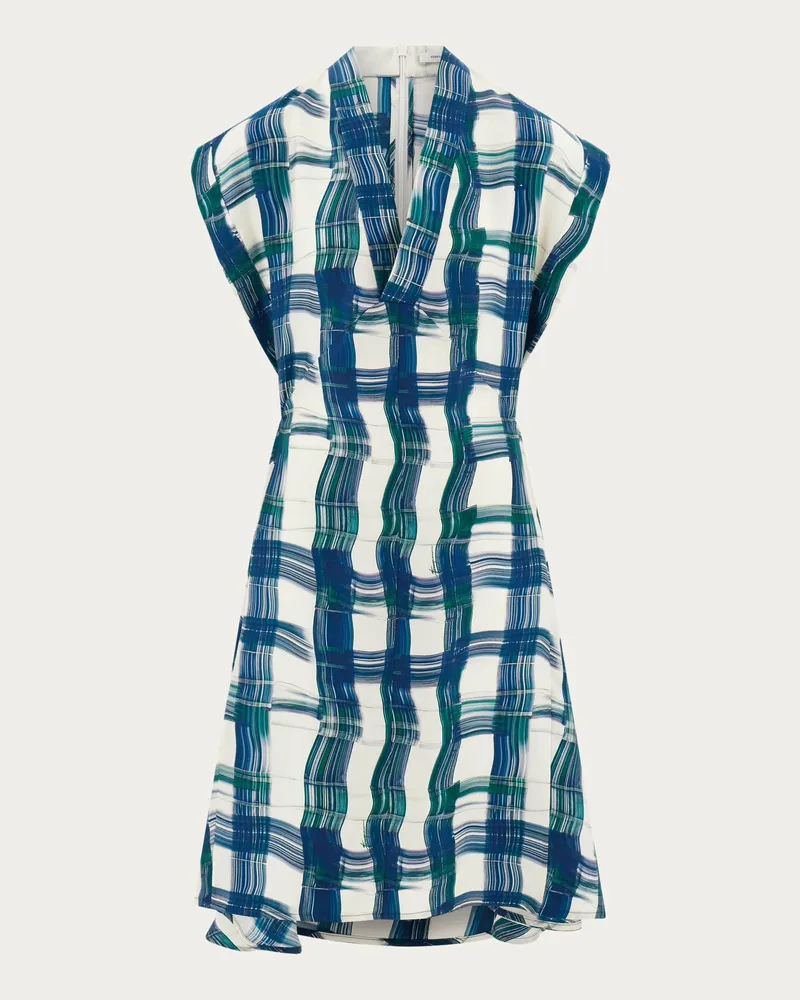 Ferragamo Damen Ärmelloses Kleid mit Schottenkaro-Print Blau Blau