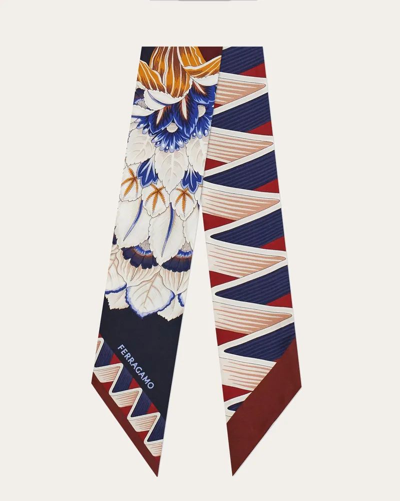 Ferragamo Damen Mini-Bandeau-Tuch mit Blumen und Schmetterlinge-Print Blau Blau