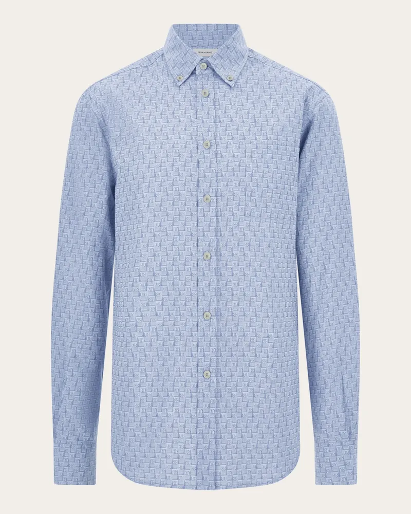Ferragamo Herren Oberhemd Ferragamo-Monogram Blau Blau