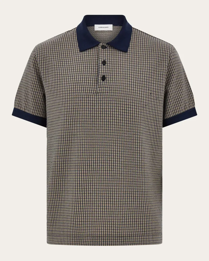 Ferragamo Herren Kurzärmliges Polohemd mit Minikaromuster Blau Blau
