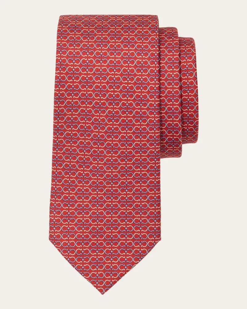 Ferragamo Seidenkrawatte mit Gancini Print Rot