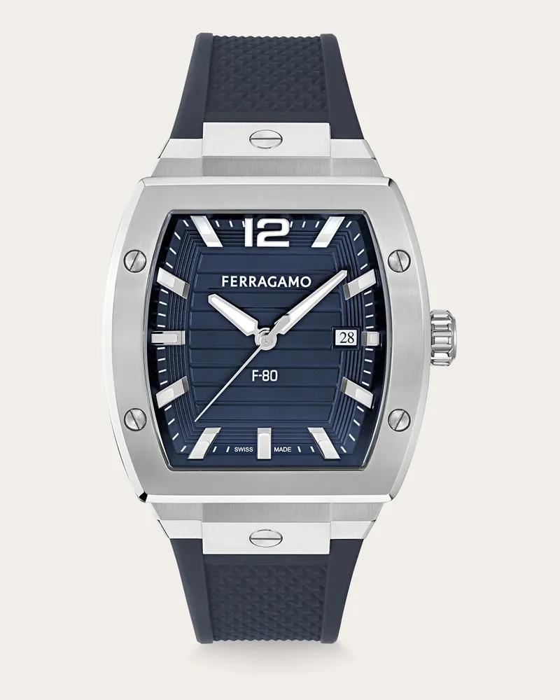 Ferragamo Herren F80 Tonneau 3H Uhr Blau Blau