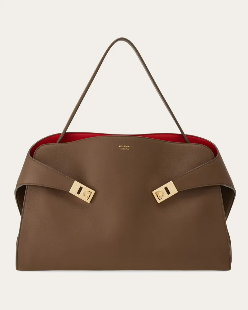 Ferragamo Damen Zweifarbige Schultertasche Hug Soft (L) Braun Braun