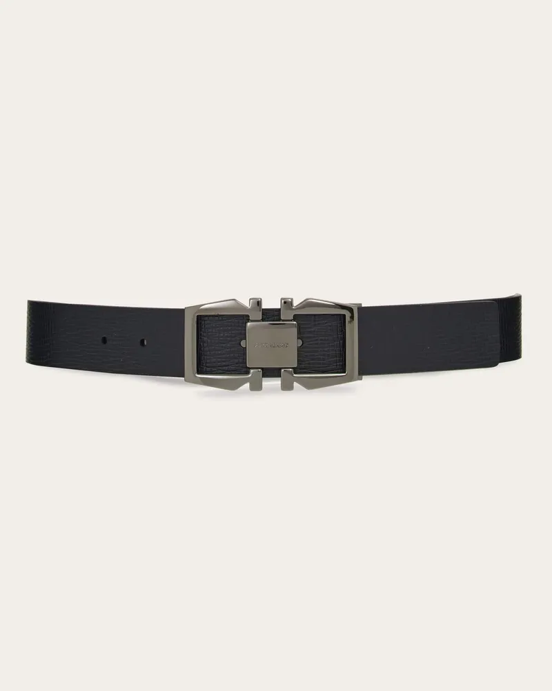 Ferragamo Herren Verstellbarer Gancini Wendegürtel Schwarz Schwarz