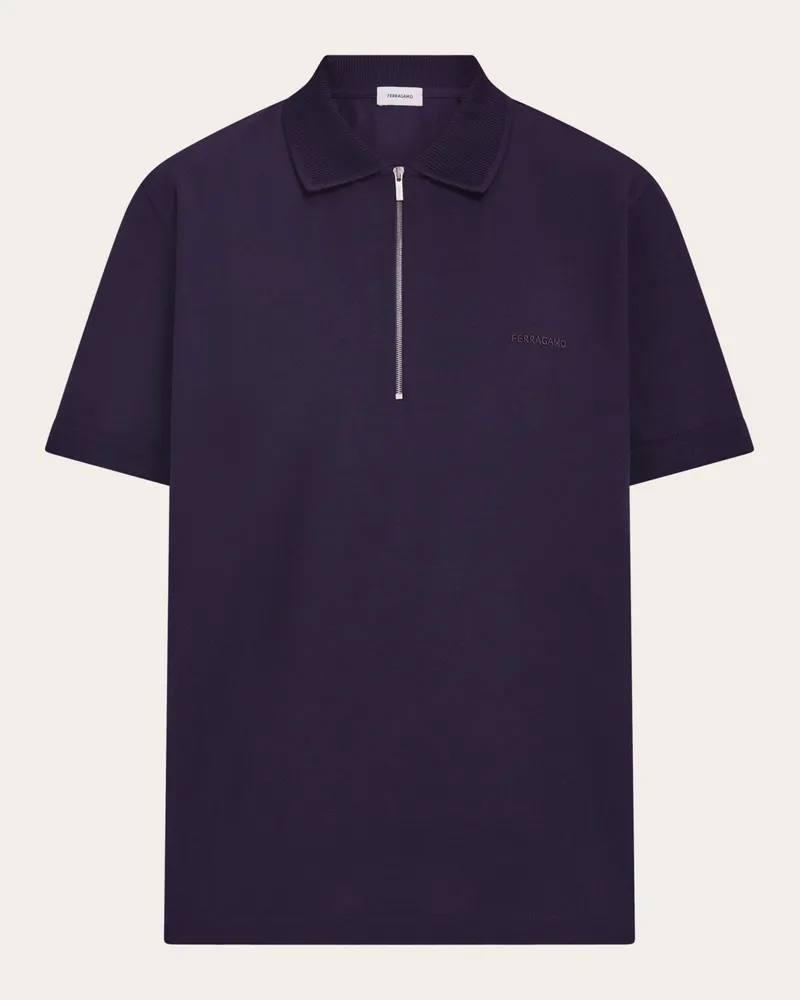 Ferragamo Herren Polohemd mit Reißverschluss Blau Blau