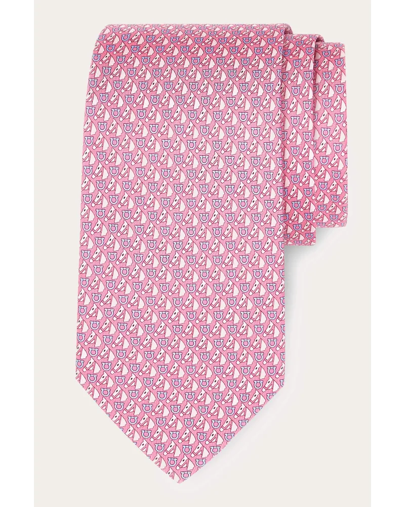 Ferragamo Seidenkrawatte mit Reitsport Print Rosa