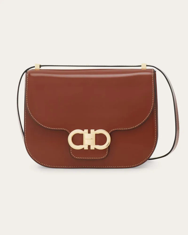Ferragamo Damen Umhängetasche Doppel-Gancini (XS) Braun Braun