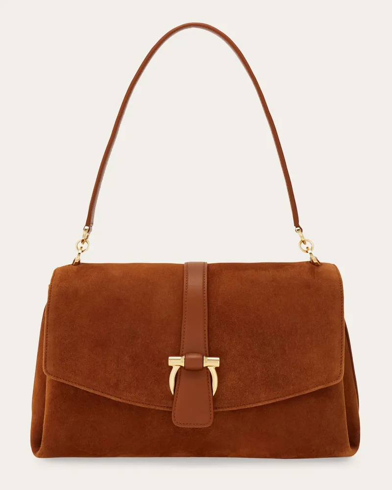 Ferragamo Damen Schultertasche mit Klappe (S) Beige Braun