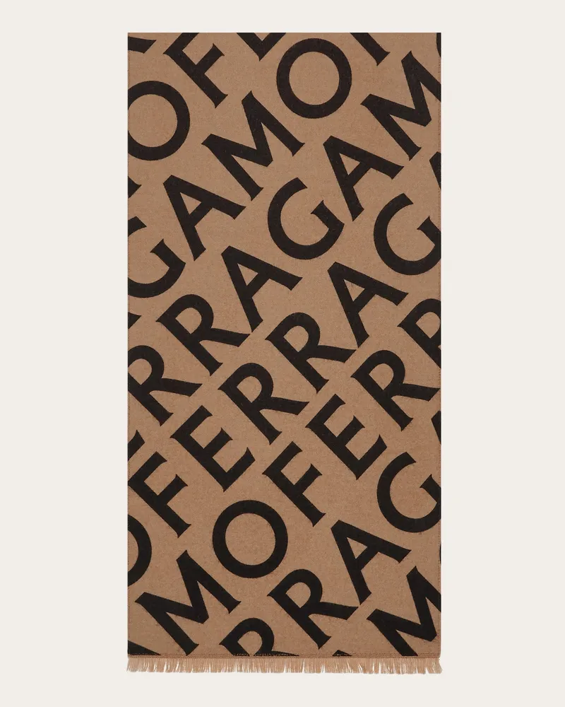 Ferragamo Damen Schal aus Doppelgewebe mit Lettering Beige Braun