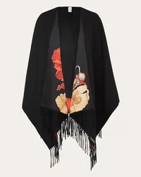 Ferragamo Wende Cape mit Mohn Print Schwarz