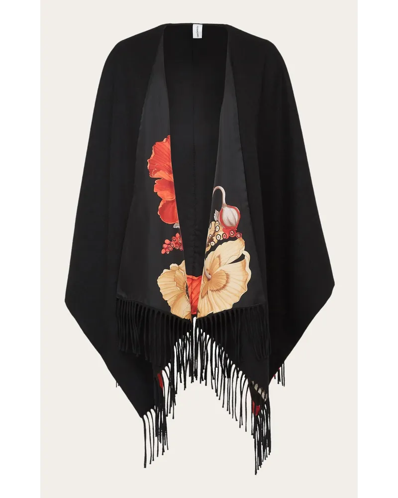 Ferragamo Wende Cape mit Mohn Print Schwarz