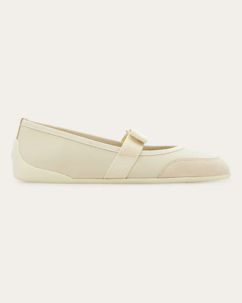 Ferragamo Damen Sportlicher Ballerina mit Vara-Schleife Beige Größe 5 Beige
