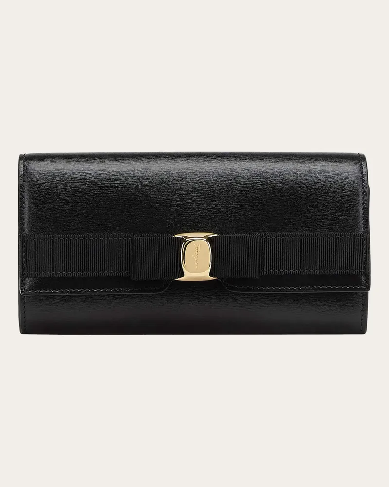 Ferragamo Damen Continental Brieftasche mit Vara-Schleife Schwarz Schwarz