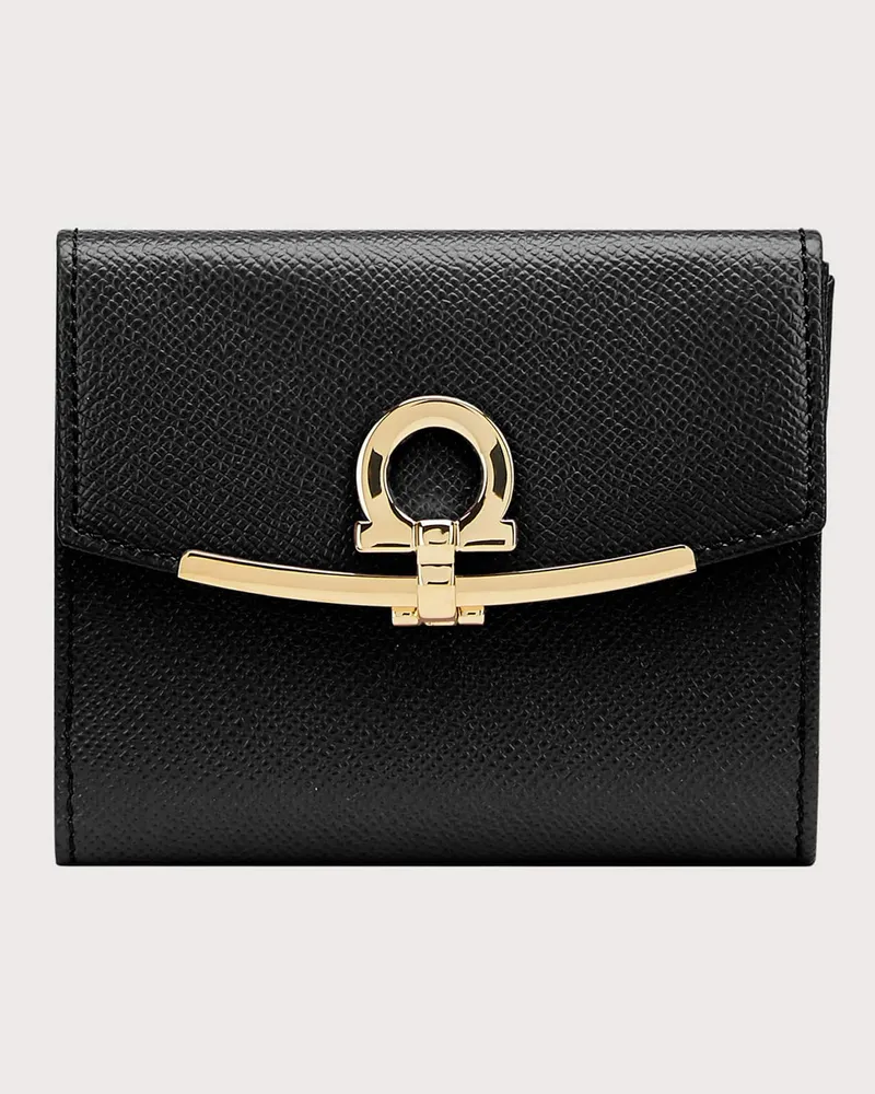 Ferragamo Damen Französische Brieftasche mit Gancini-Element Schwarz Schwarz