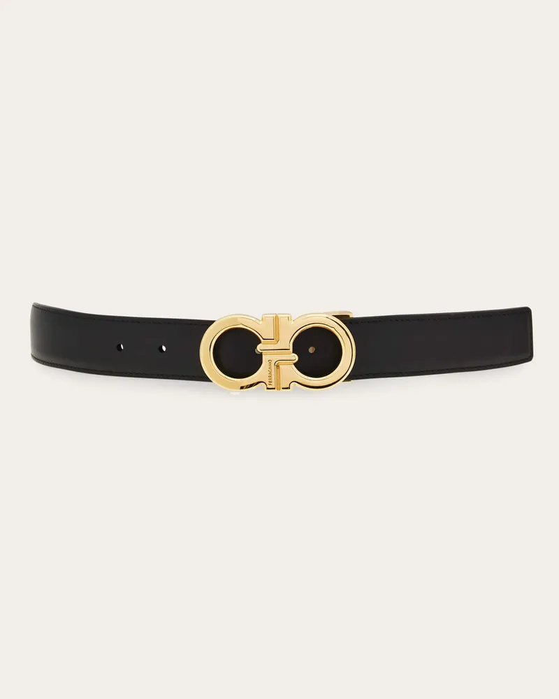 Ferragamo Herren Verstellbarer Gancini Wendegürtel Schwarz Schwarz