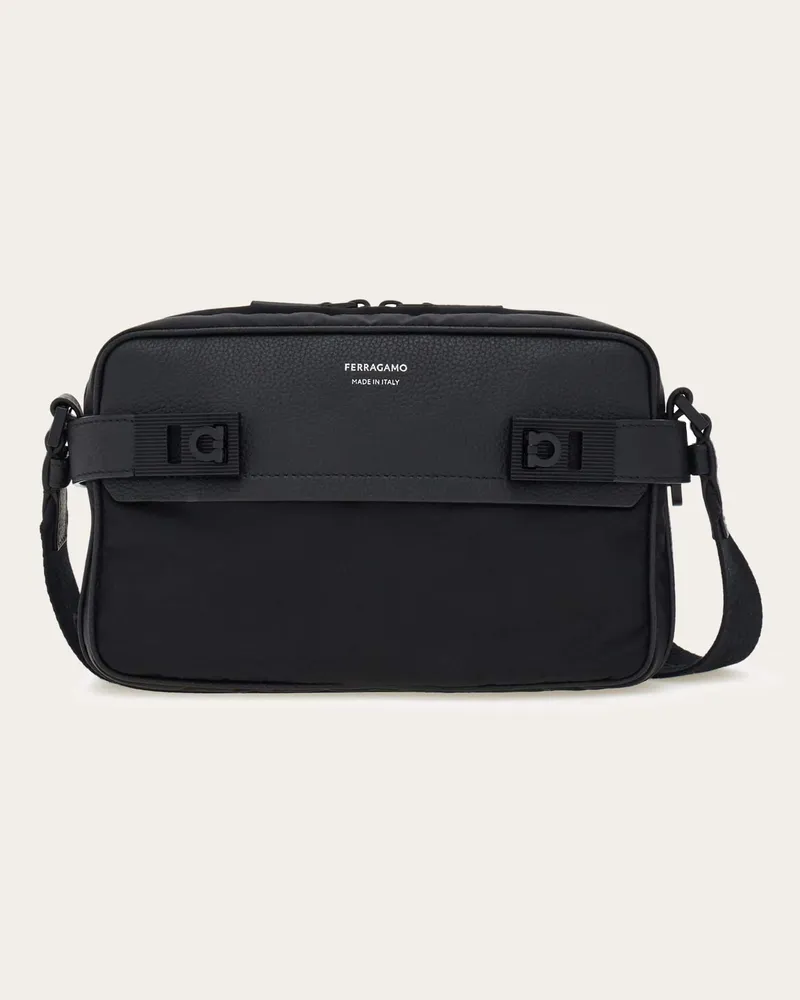 Ferragamo Herren Umhängetasche mit Hug-Schnallen Schwarz Schwarz