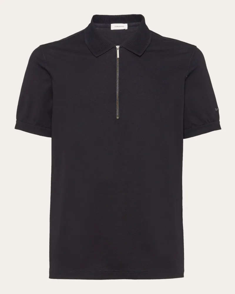 Ferragamo Herren Polohemd mit Reißverschluss Schwarz Schwarz