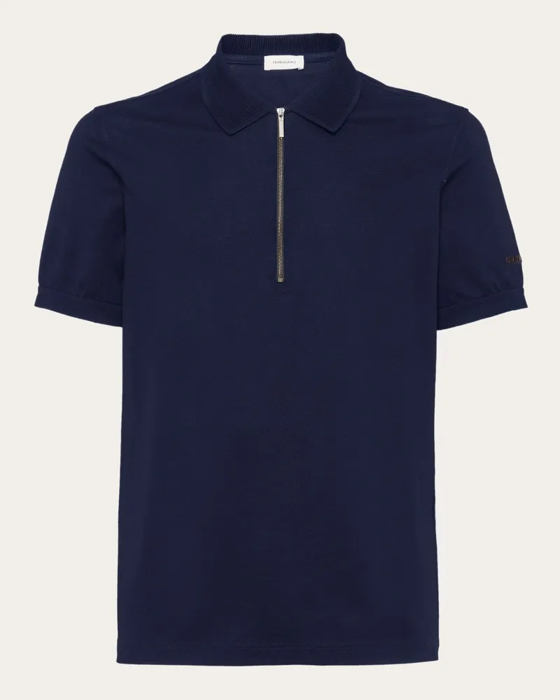 Ferragamo Herren Polohemd mit Reißverschluss Blau Blau