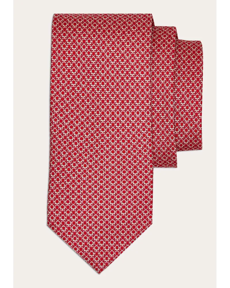 Ferragamo Herren Seidenkrawatte mit Gancini-Print Rot Rot